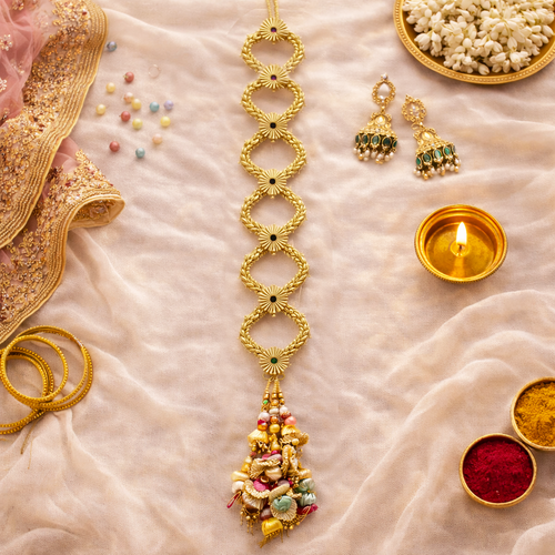 Suwasna Royal Golden Bridal Parandi with Multi-Color Tassels | Traditional Punjabi Hair Accessory B