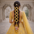 Suwasna Royal Yellow Floral Bridal Parandi with Multicolor Tassel | Traditional Punjabi Hair Accessory A