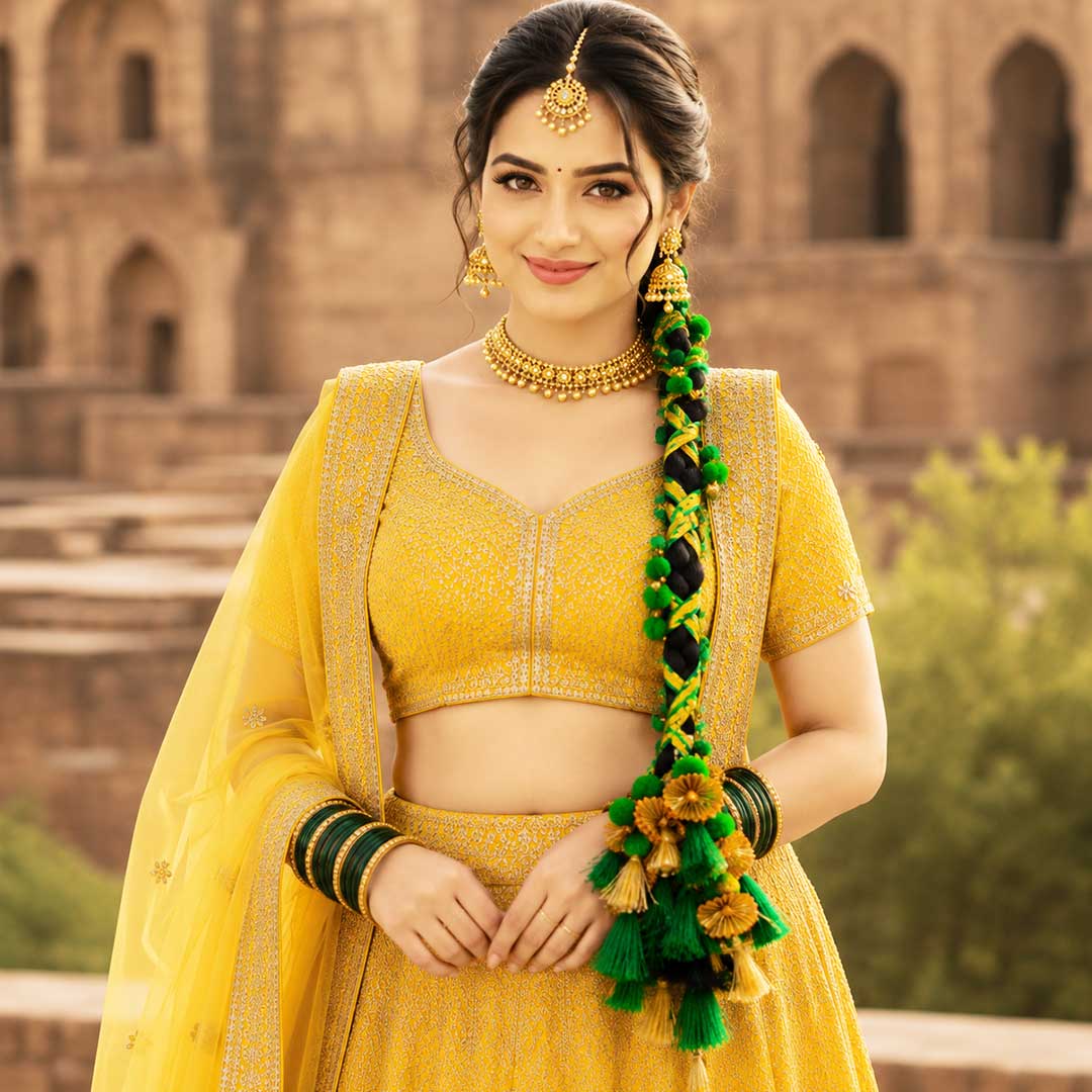 Hariyali Guchcha Parandi with Golden Ghungroo | Traditional Punjabi Parandi for Festive & Bridal Look for Women_1