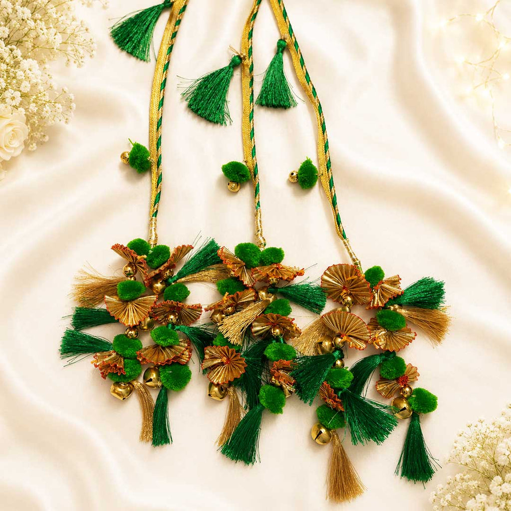 Hariyali Guchcha Parandi with Golden Ghungroo | Traditional Punjabi Parandi for Festive & Bridal Look for Women_11