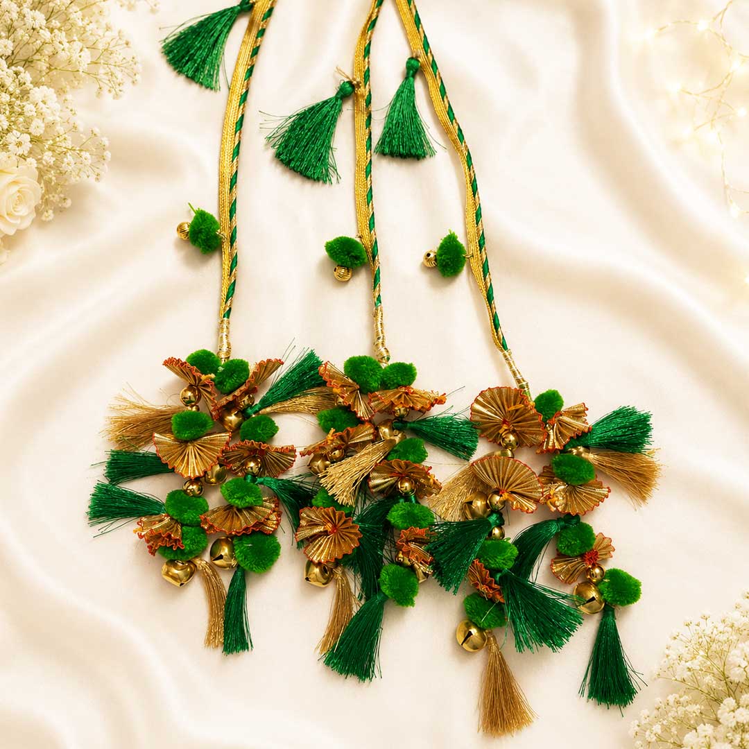 Hariyali Guchcha Parandi with Golden Ghungroo | Traditional Punjabi Parandi for Festive & Bridal Look for Women_11