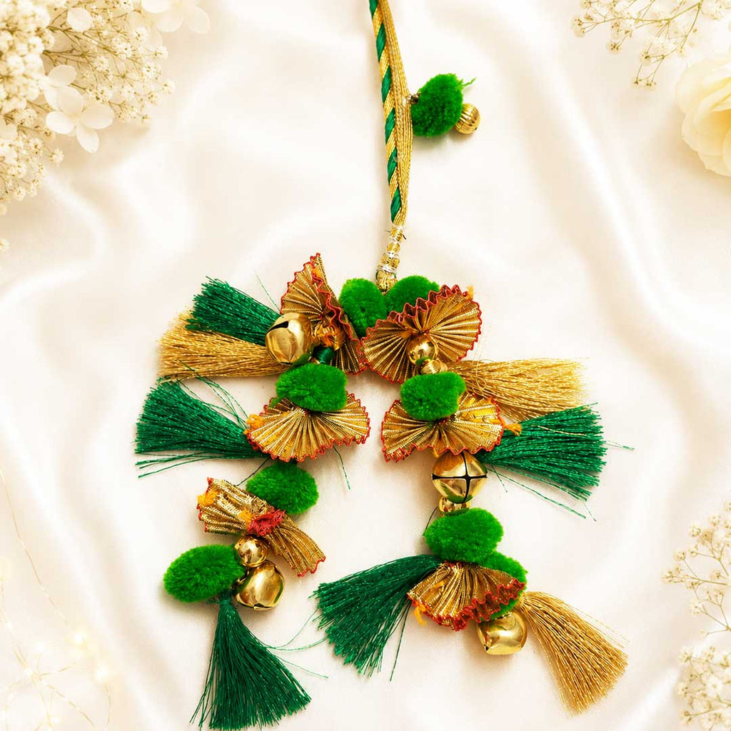 Hariyali Guchcha Parandi with Golden Ghungroo | Traditional Punjabi Parandi for Festive & Bridal Look for Women_12