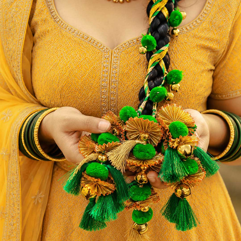 Hariyali Guchcha Parandi with Golden Ghungroo | Traditional Punjabi Parandi for Festive & Bridal Look for Women_3