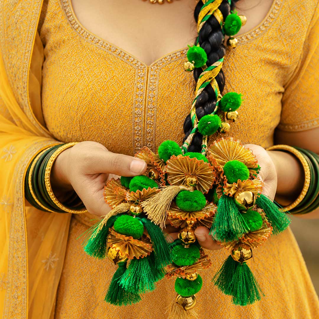 Hariyali Guchcha Parandi with Golden Ghungroo | Traditional Punjabi Parandi for Festive & Bridal Look for Women_3
