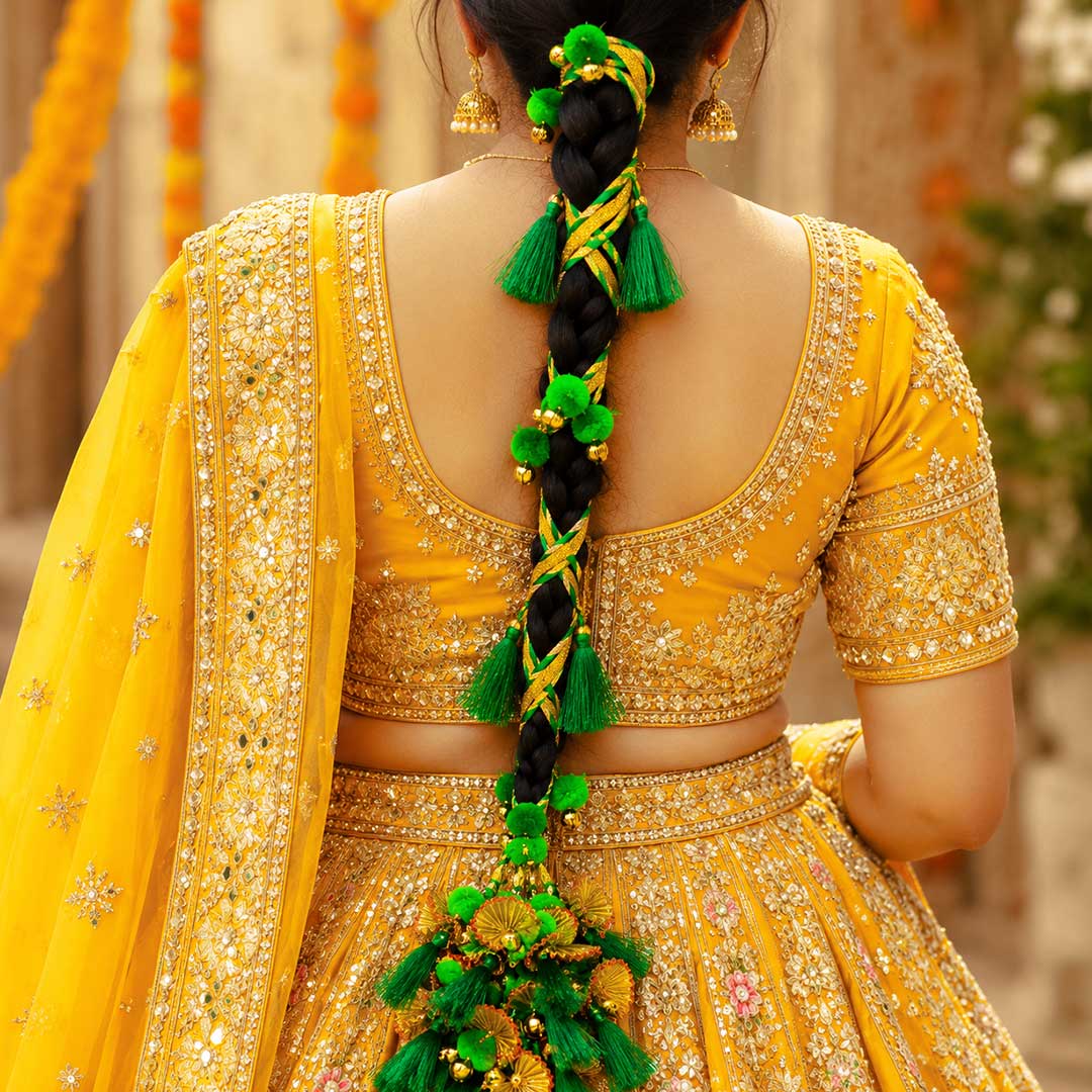 Hariyali Guchcha Parandi with Golden Ghungroo | Traditional Punjabi Parandi for Festive & Bridal Look for Women_4