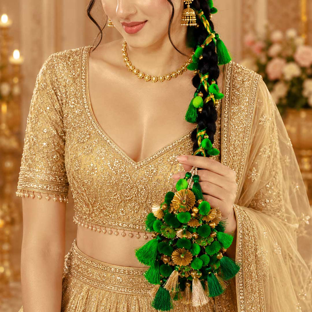 Hariyali Guchcha Parandi with Golden Ghungroo | Traditional Punjabi Parandi for Festive & Bridal Look for Women_5