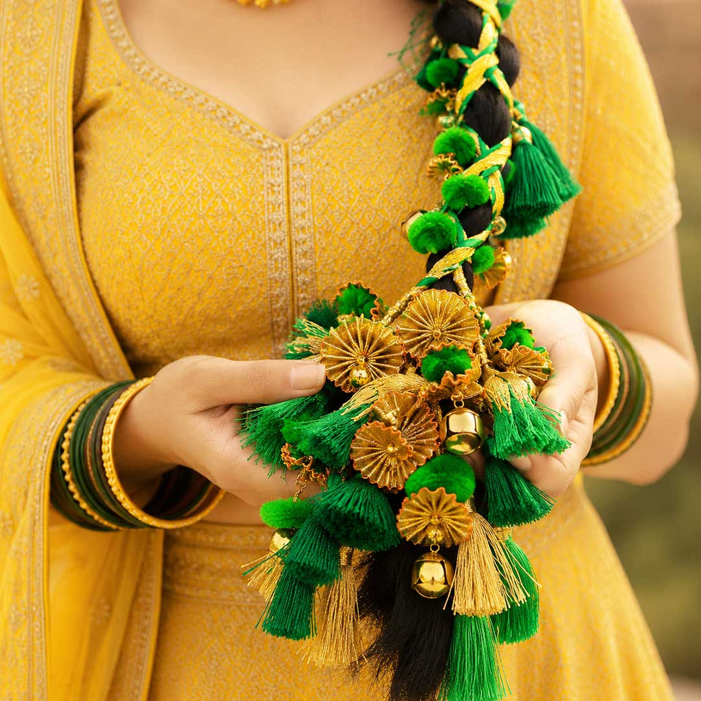 Hariyali Guchcha Parandi with Golden Ghungroo | Traditional Punjabi Parandi for Festive & Bridal Look for Women_6