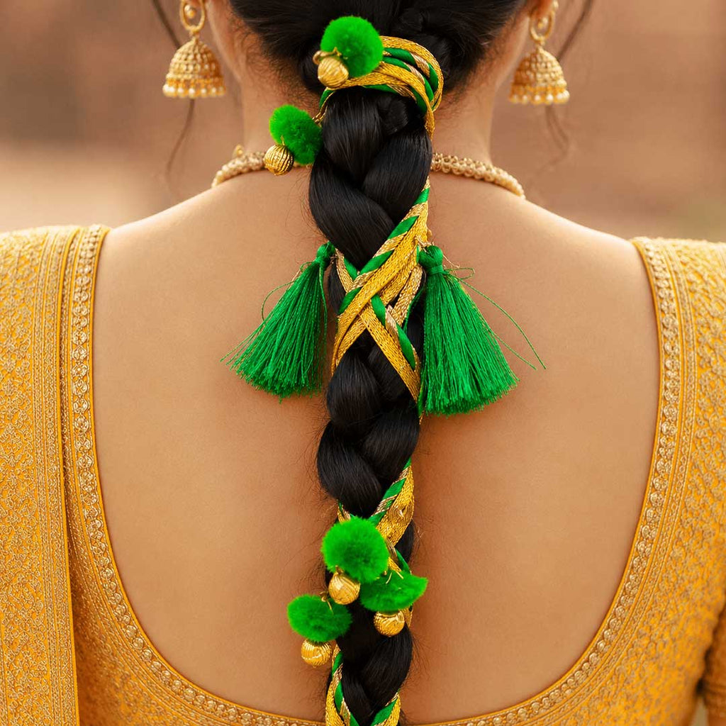 Hariyali Guchcha Parandi with Golden Ghungroo | Traditional Punjabi Parandi for Festive & Bridal Look for Women_7