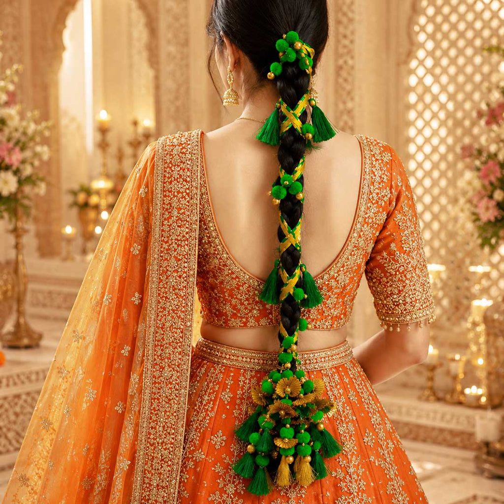 Hariyali Guchcha Parandi with Golden Ghungroo | Traditional Punjabi Parandi for Festive & Bridal Look for Women_8