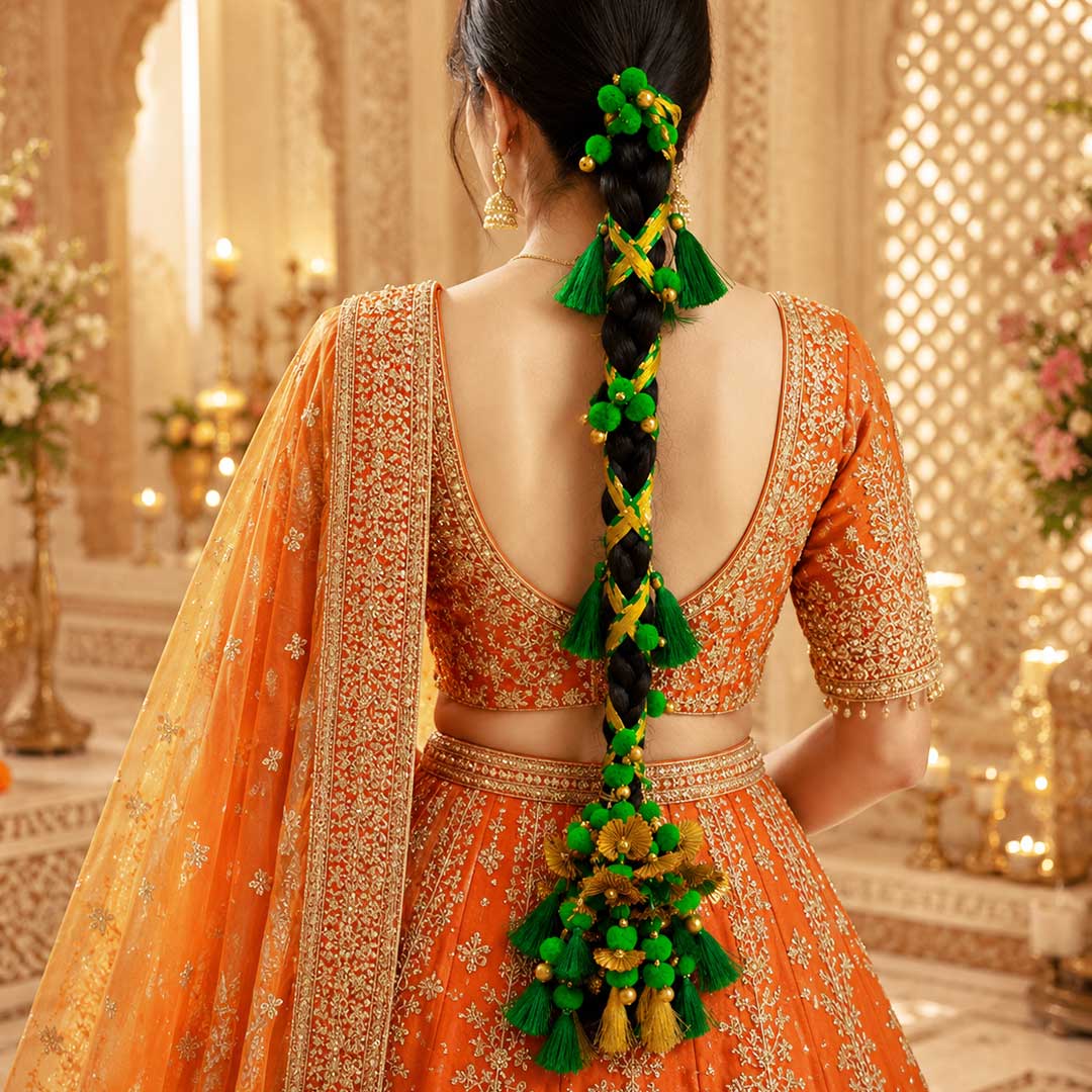 Hariyali Guchcha Parandi with Golden Ghungroo | Traditional Punjabi Parandi for Festive & Bridal Look for Women_8