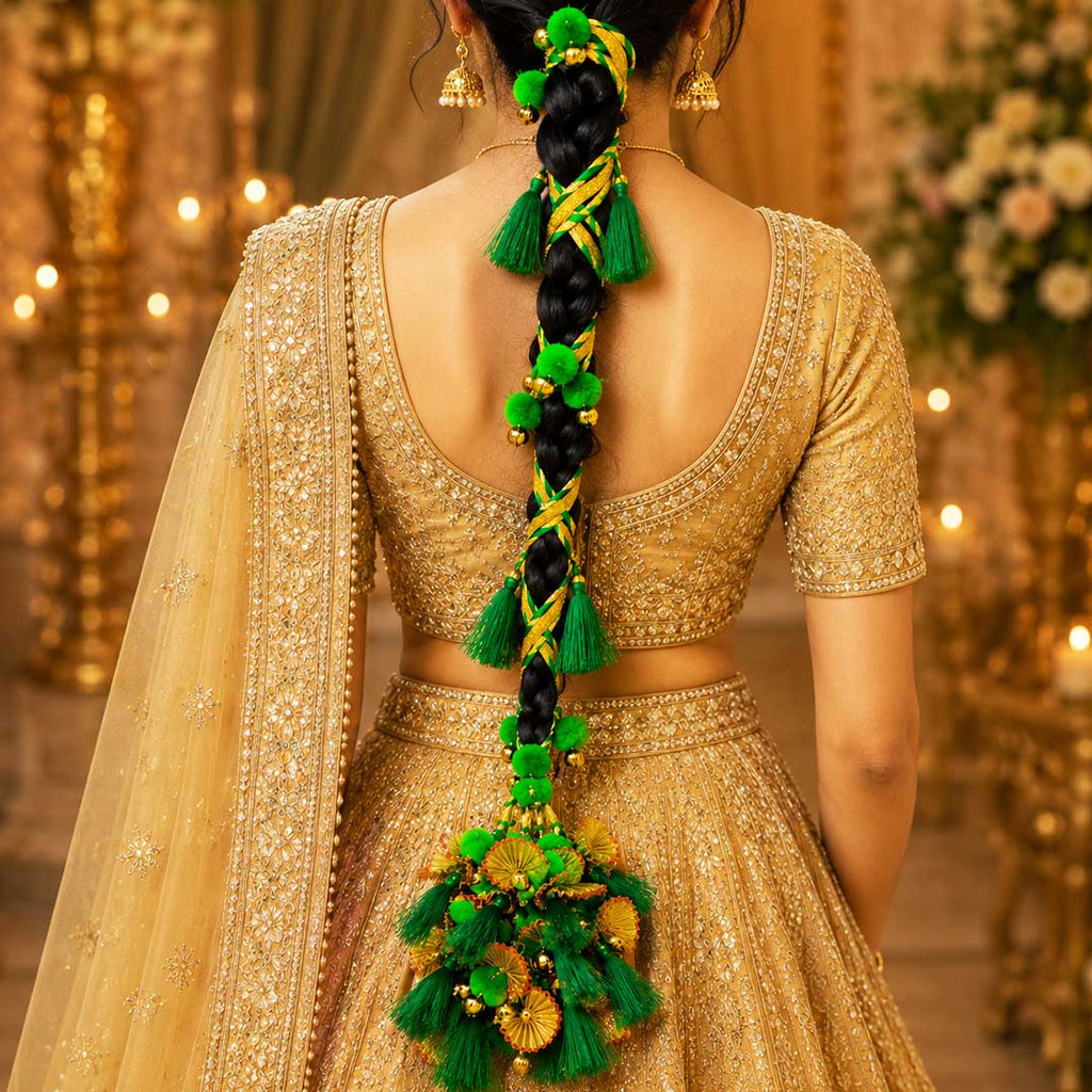 Hariyali Guchcha Parandi with Golden Ghungroo | Traditional Punjabi Parandi for Festive & Bridal Look for Women_9