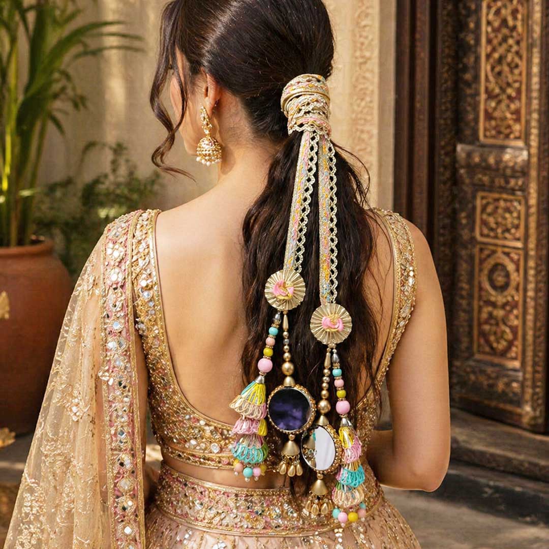 Suwasna Multicolor Parandi with Cone & Mirror Tassels | Bridal & Festive Hair Accessory_1