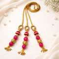 Suwasna Pink & Gold Beaded Tassel Parandi with Jhumka Detailing | Bridal & Festive Hair Accessory for Women_1