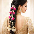Suwasna Rani Pink Beaded Tassel Parandi with Pearl & Kundan Accents | Traditional Hair Accessory_1