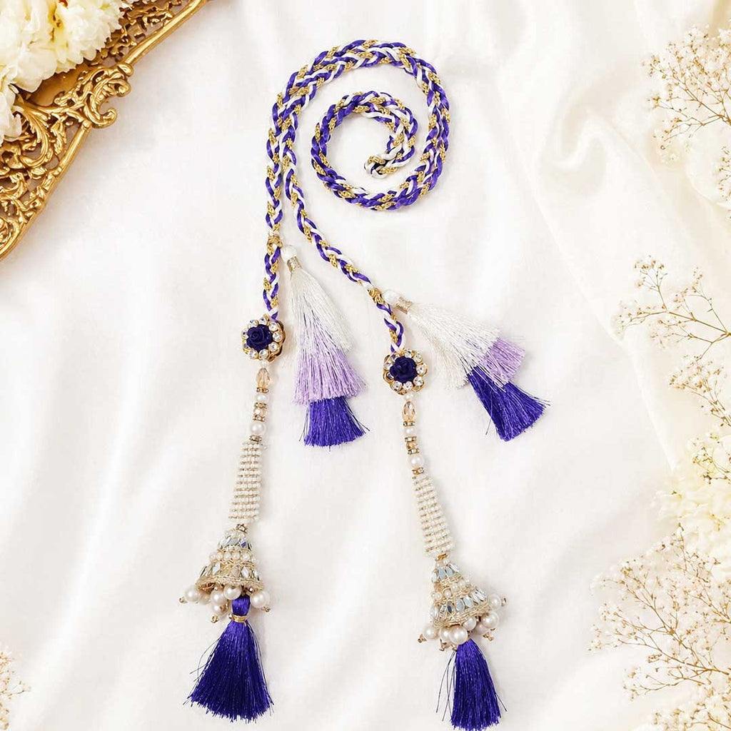 Suwasna Royal Blue Braided Parandi with Pearl Jhumka Tassels | Bridal & Festive Hair Accessory_2