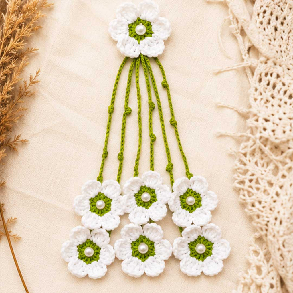 Suwasna White Lily Guldasta Crochet Hair Tie | Elegant Hair Accessory for Daily Use, Picnics & Beach Styling for Women_3
