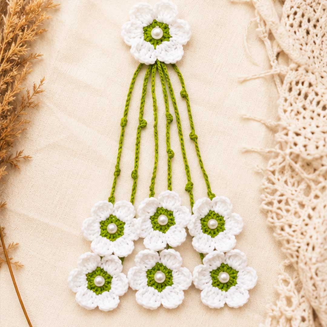 Suwasna White Lily Guldasta Crochet Hair Tie | Elegant Hair Accessory for Daily Use, Picnics & Beach Styling for Women_3