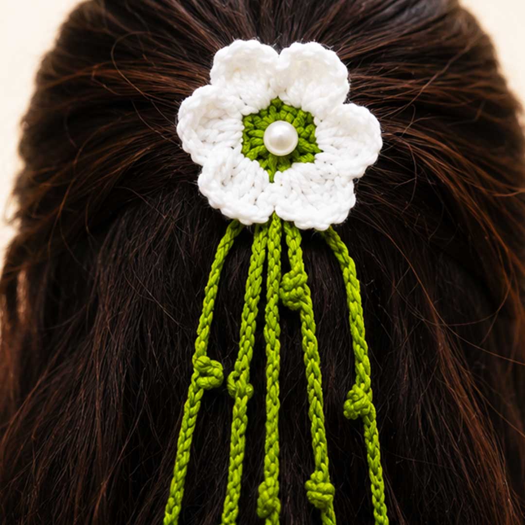 Suwasna White Lily Guldasta Crochet Hair Tie | Elegant Hair Accessory for Daily Use, Picnics & Beach Styling for Women_6