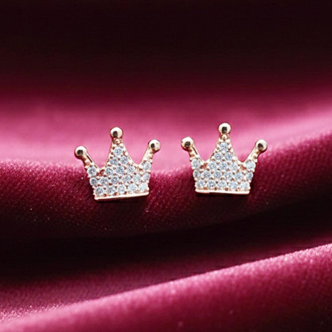Suwasna Elegant AD Stone Crown Earrings for Women | Modern Sparkle Design