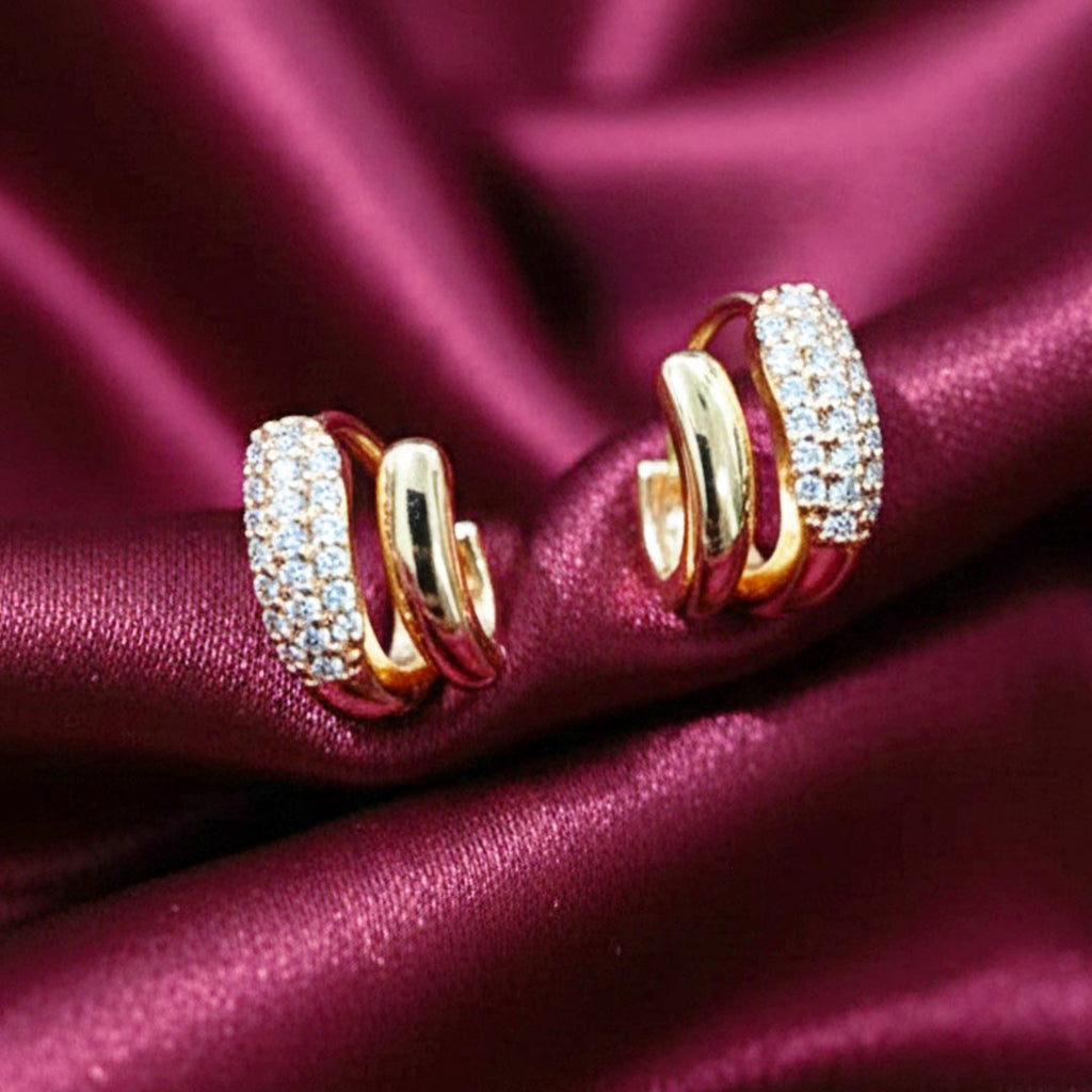 Suwasna Dual Layer AD Stone Huggie Earrings | Elegant Modern Designer Jewellery
