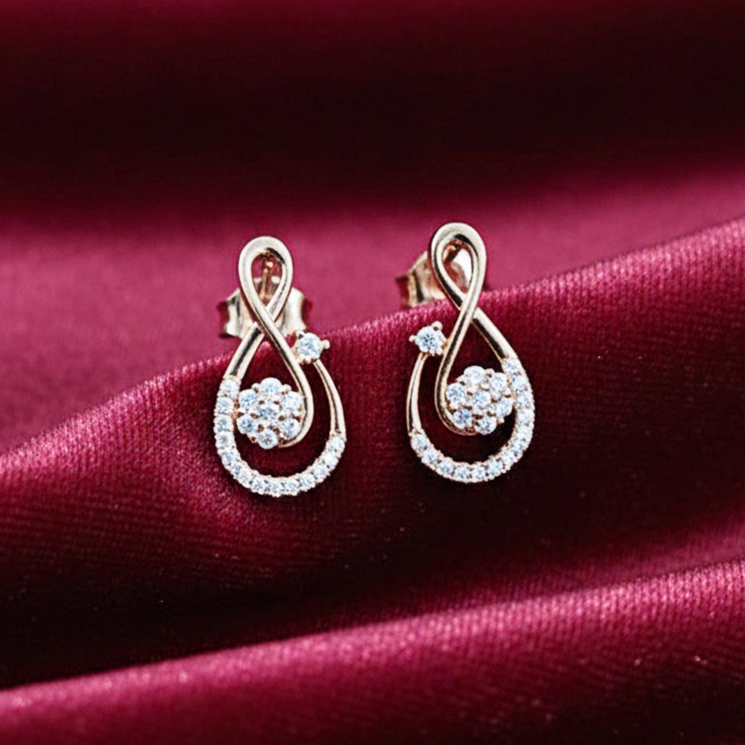 Suwasna Elegant S-Shaped AD Stone Earrings in Floral Design