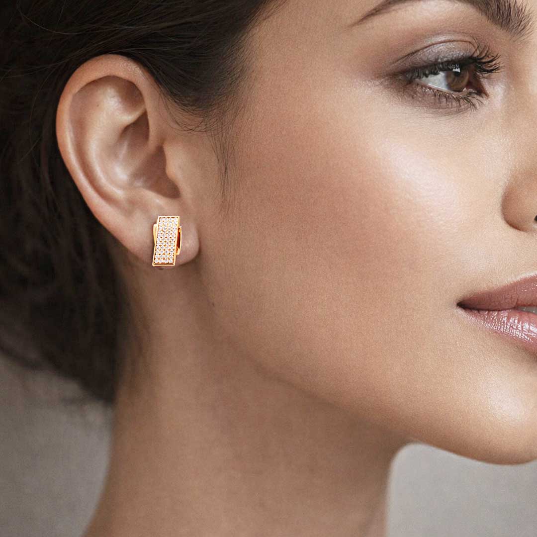 Rose Gold Rectangular CZ Pendant Necklace Set with Stud Earrings | Elegant Minimal Jewelry Set