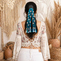 Suwasna Blue Boho Style Tassel Hair Tie With Silver Cone, Silver Mirror | Festival, Garba & Casual Hair Accessory Design