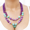 Suwasna Amethyst & Aragonite Double Layered Stone Necklace With Green Aventurine Pendent for Women | Elegant Natural Crystal Jewelry