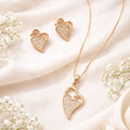 Rose Gold Heart-Shaped CZ Pendant Necklace Set with Stud Earrings | Elegant Minimal Jewelry