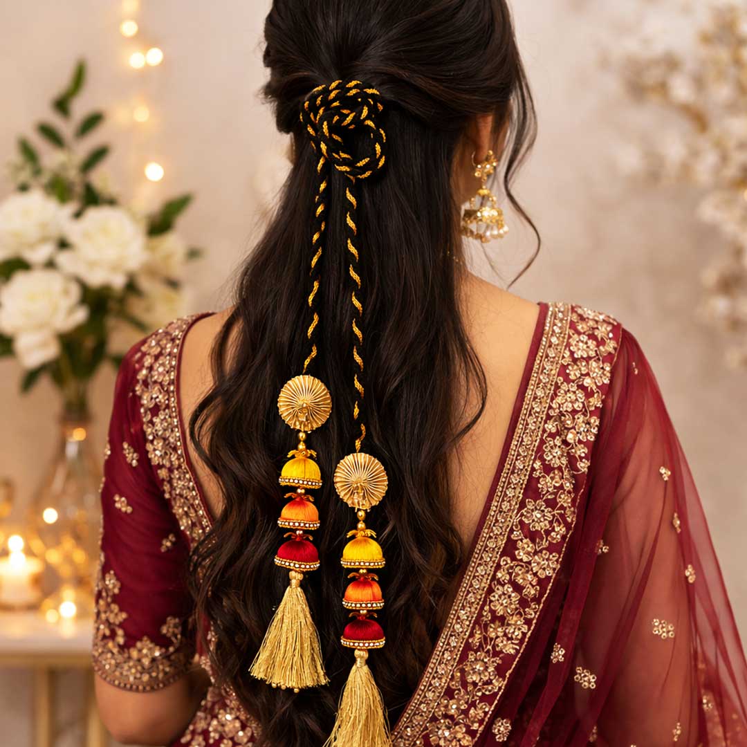 Suwasna Vibrant Color Jhumka Tassel Parandi | Elegant Festive & Wedding Hair Accessory A