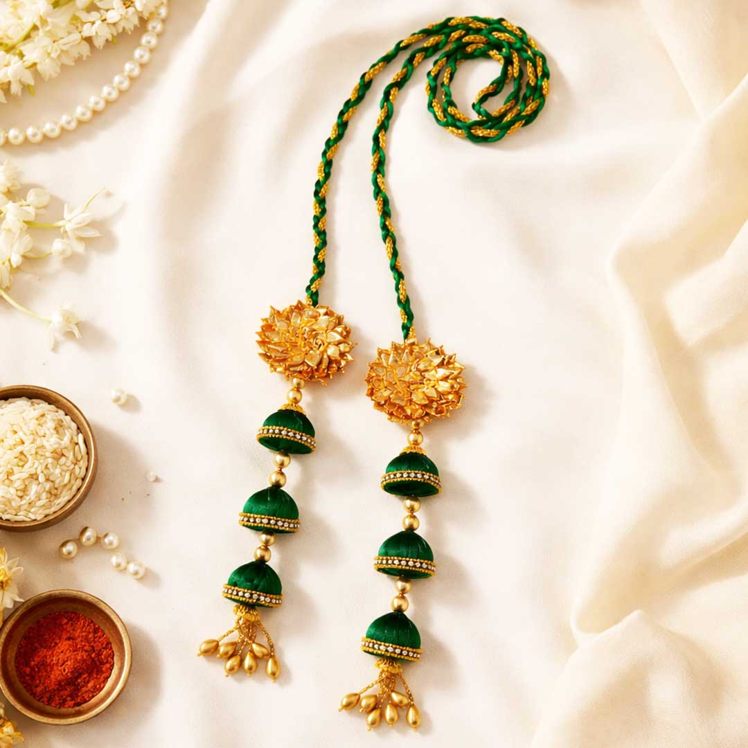 Suwasna Green Jhumka Tassel Parandi | Bridal & Festive Hair Accessory B