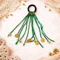 Suwasna Green Boho Tassel Hair Tie with Gold Coin Charms | Stylish Beach, Summer & Casual Hair Accessory Design-8
