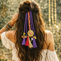 Suwasna Purple Multicolor Boho Tassel Hair Tie with Beads & Charm Detailing | Stylish Festival, Beach & Casual Hair AccessoryA