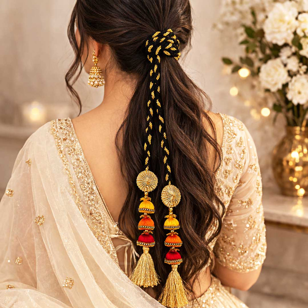 Suwasna Vibrant Color Jhumka Tassel Parandi | Elegant Festive & Wedding Hair Accessory B