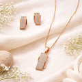 Rose Gold Rectangular CZ Pendant Necklace Set with Stud Earrings | Elegant Minimal Jewelry Set