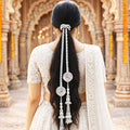 Suwasna Silver Color Crystal Tassel Parandi | Elegant Wedding Hair Accessory
