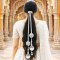 Suwasna Silver Mirror & Jarkan Detailing Tassel Parandi | Elegant Wedding Hair Accessory