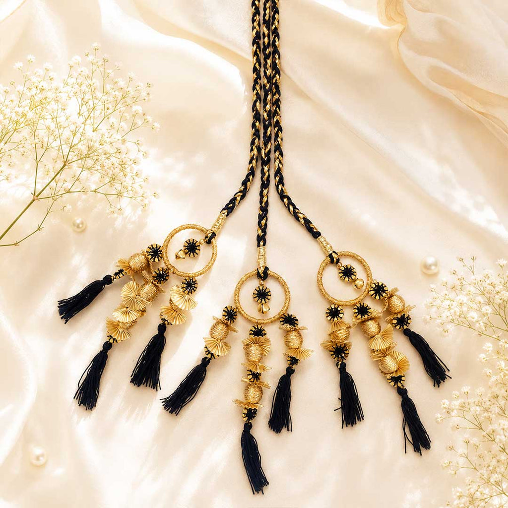 Black Sunehri Latkan Parandi with Golden Ghungroo – Traditional Punjabi Bridal & Festive Hair Parandi for Women_3