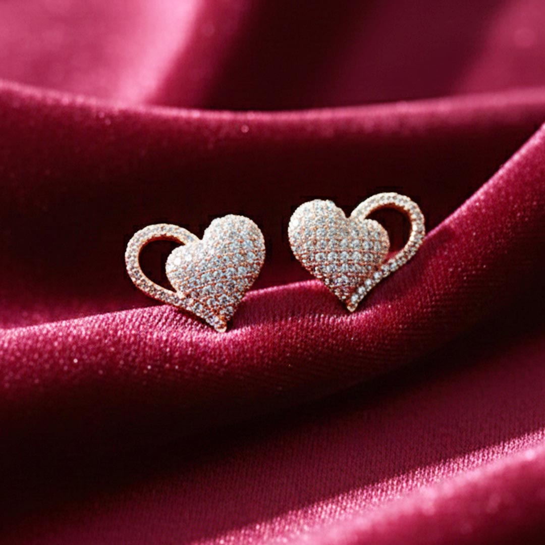 Suwasna Heart Shape AD Stone Stud Earrings | Elegant Sparkle Jewelry