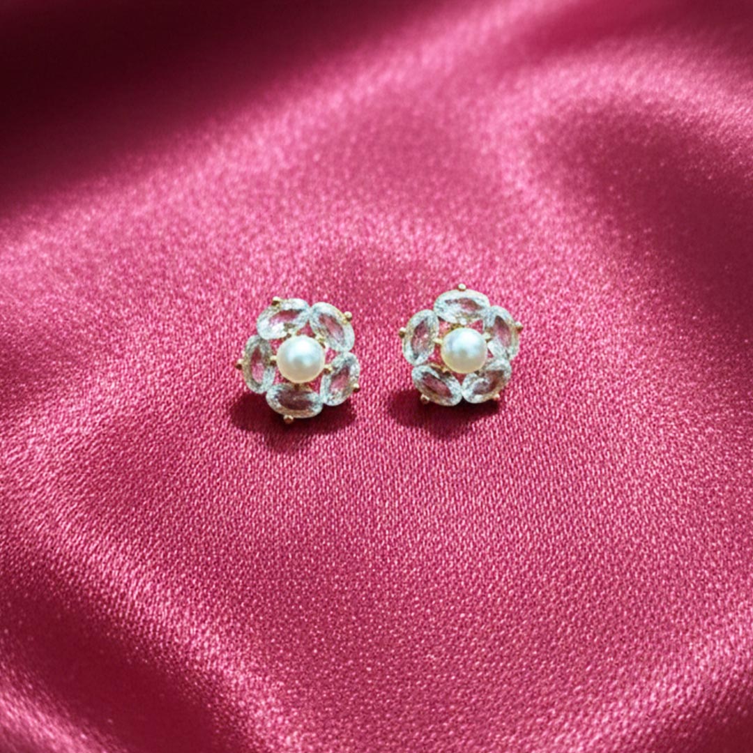 Suwasna AD Stone & Pearl Floral Earrings for Women | Elegant Designer Modern Style