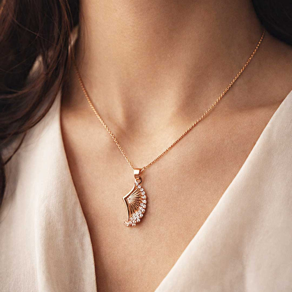 Suwasna Rose Gold Wing-Inspired CZ Pendant Necklace Set with Matching Stud Earrings | Elegant Minimal Jewelry