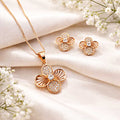 Suwasna Rose Gold Floral CZ Pendant Necklace Set with Matching Stud Earrings | Elegant Minimal Jewelry