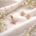 Suwasna Rose Gold Star CZ Pendant Necklace Set with Matching Stud Earrings | Elegant Minimal Jewelry