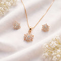 Suwasna Rose Gold Floral Burst CZ Pendant Necklace Set with Matching Stud Earrings | Elegant Minimal Jewelry