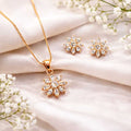 Suwasna Rose Gold Floral Starburst CZ Pendant Necklace Set with Matching Stud Earrings | Elegant Minimal Jewelry