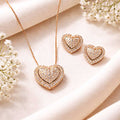 Suwasna Rose Gold Heart CZ Pendant Necklace Set with Matching Stud Earrings | Elegant Minimal Jewelry