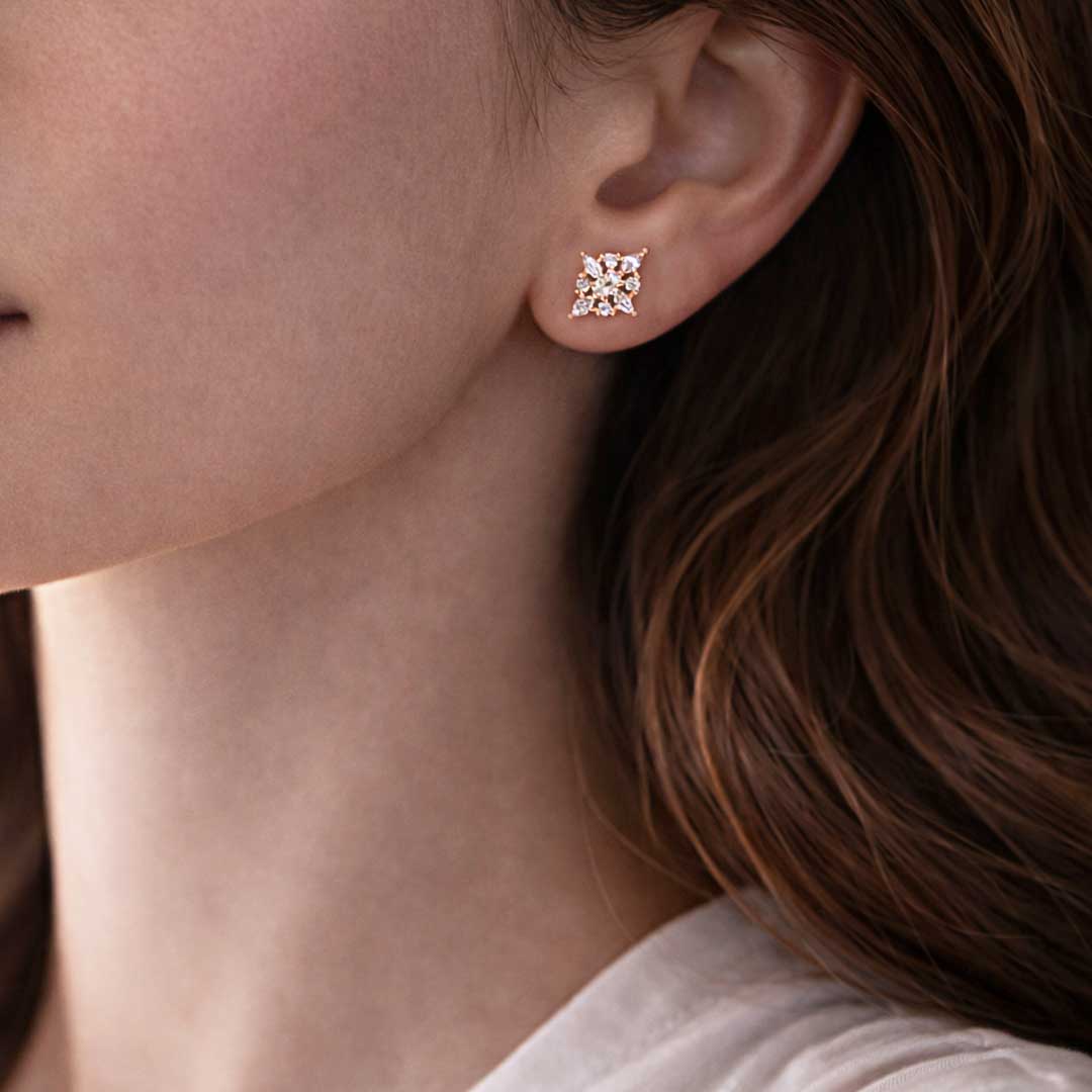 Suwasna Rose Gold Star CZ Pendant Necklace Set with Matching Stud Earrings | Elegant Minimal Jewelry