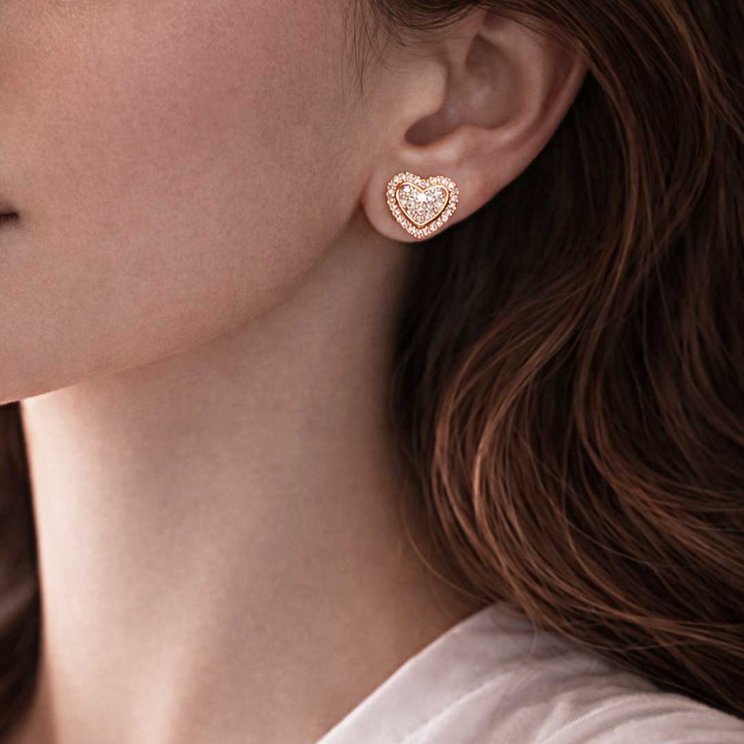 Suwasna Rose Gold Heart CZ Pendant Necklace Set with Matching Stud Earrings | Elegant Minimal Jewelry