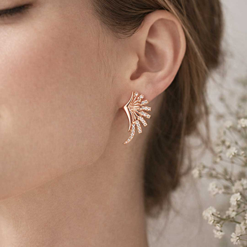 Suwasna Rose Gold Wing-Inspired CZ Pendant Necklace Set with Matching Stud Earrings | Elegant Minimal Jewelry