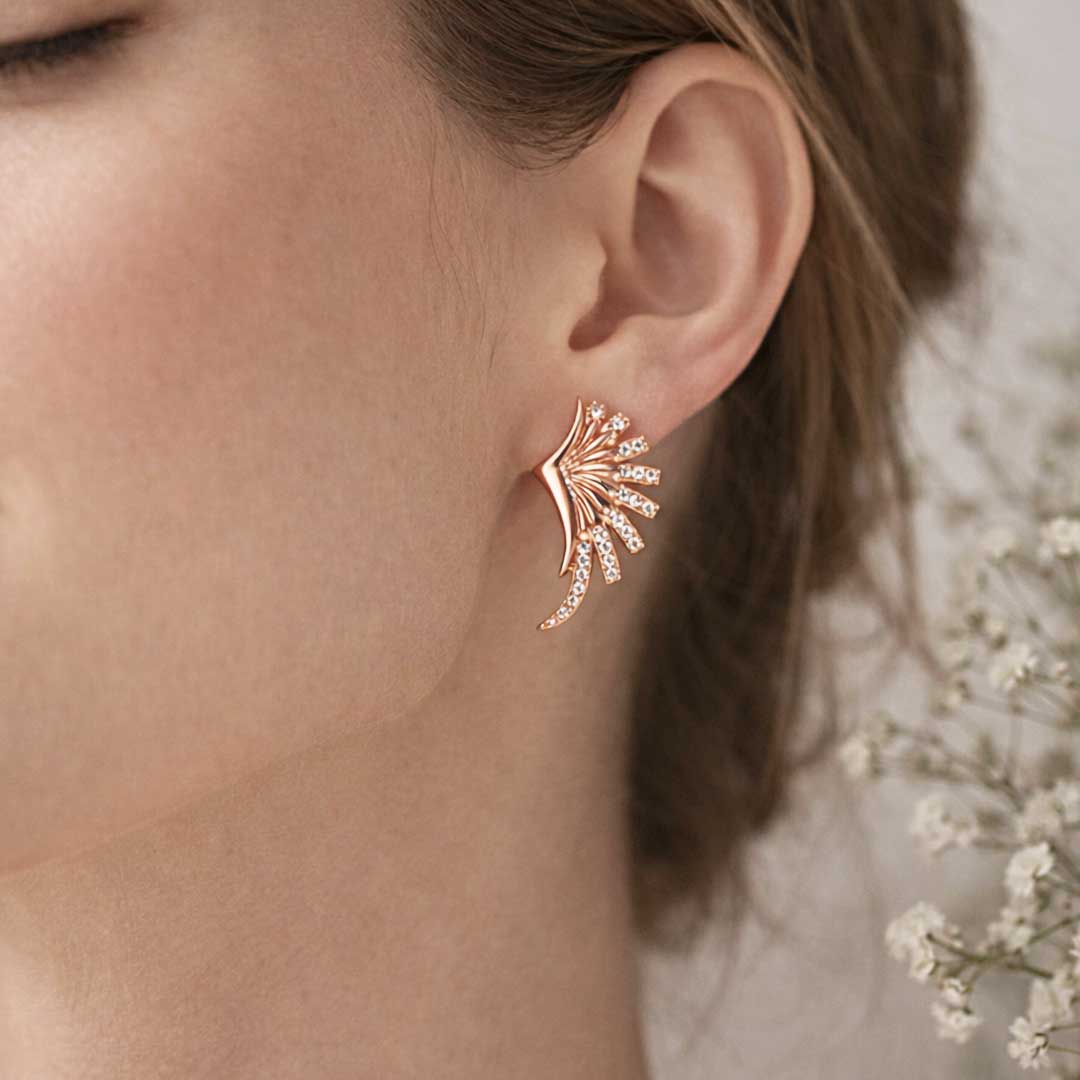 Suwasna Rose Gold Wing-Inspired CZ Pendant Necklace Set with Matching Stud Earrings | Elegant Minimal Jewelry